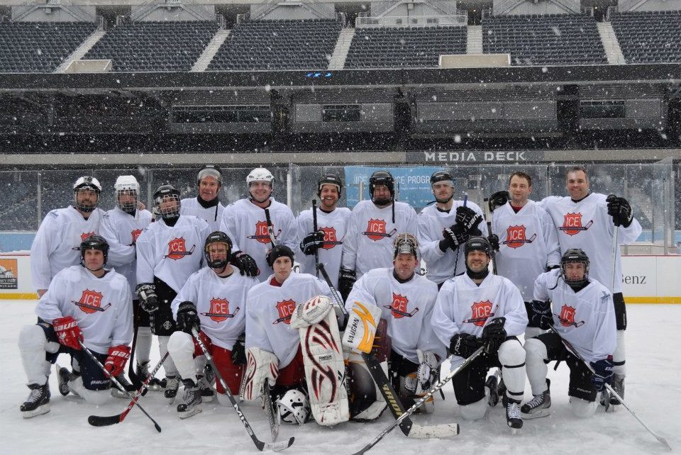 Photo of hockey team outside at Soldier Field