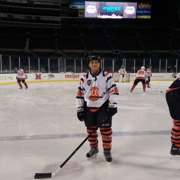 Allan Santizo photo in hockey gear at Soldier Field